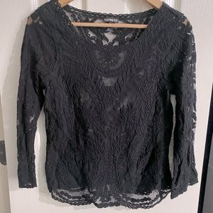 Sheer Black Lace Crop Sweater, Size Small